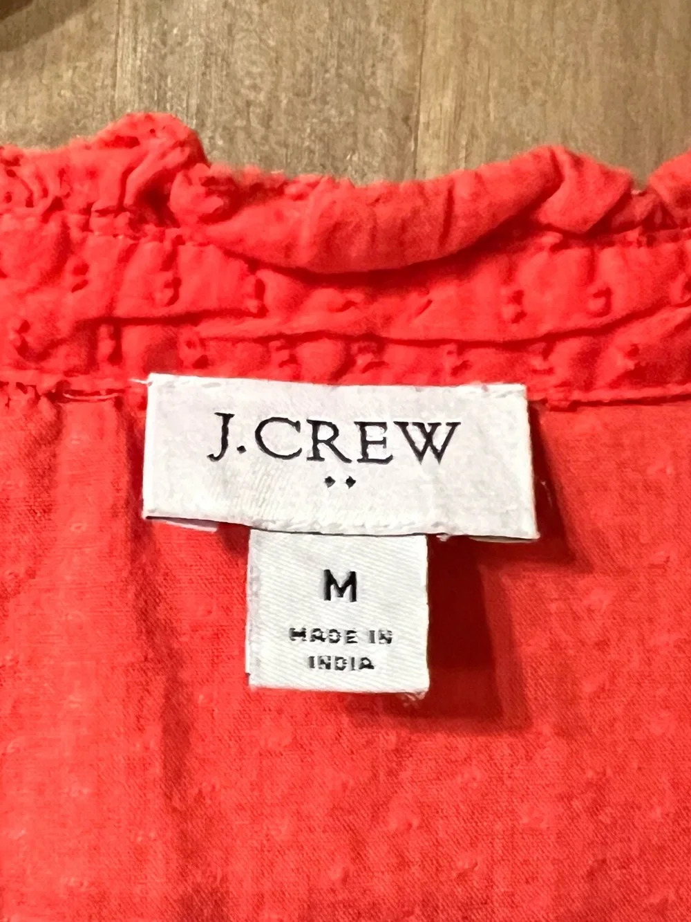 J. Crew Bright Coral Swiss Dot Long-Sleeve Peasant Blouse